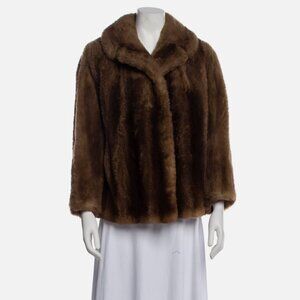 Vintage Mouton Lamb Fur Shearling Sheepskin Jacket Womens Large Dark Brown Coat